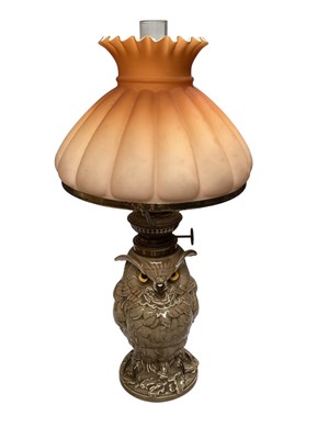 Lot 2965 - Owl ceramic oil lamp measuring 41cm tall