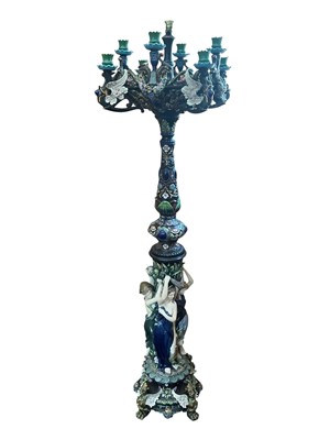 Lot 294 - Impressive majolica floorstanding candelabra