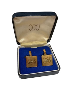 Lot 87 - Pair of 18ct gold cufflinks with C E Heath & Co company logo