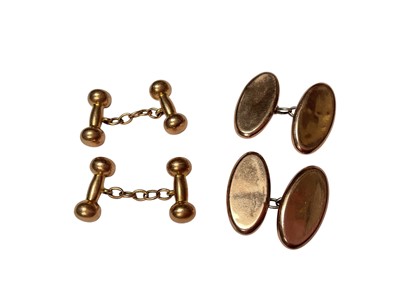 Lot 20 - Pair of 15ct rose gold T-bar style cufflinks together with a pair of 9ct rose gold oval panel cufflinks