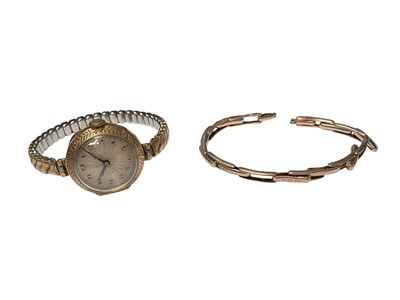 Lot 24 - 1920s 9ct gold cased ladies' wristwatch on plated expandable bracelet, together with a 9ct gold watch bracelet (2)