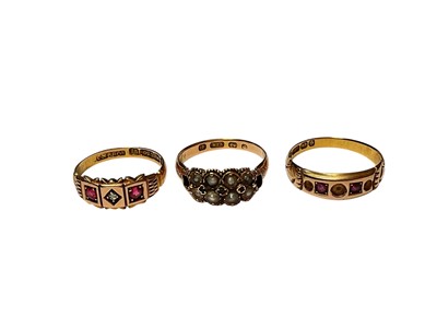 Lot 26 - Three Victorian 15ct gold seed pearl and gem set rings