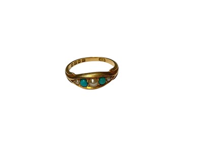 Lot 27 - Late Victorian 18ct gold seed pearl and turquoise five stone ring (London 1898)