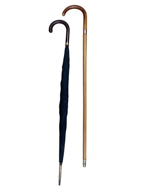 Lot 2971 - Brig gold mounted walking stick and 18ct gold mounted umbrella