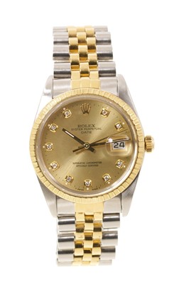 Lot 725 - Gentlemen's Rolex Oyster Perpetual Date gold and stainless steel wristwatch, model 15053, serial D71384, boxed with Rolex service receipt dated 25/Sep/2008