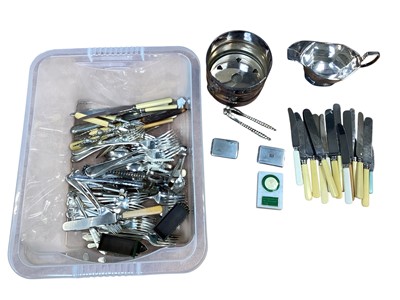 Lot 5191 - Group of silver plated ware to include cutlery and a sauce boat (1 box)
