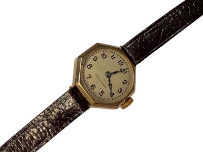 Lot 189 - Art Deco Crusader 9ct gold octagonal case ladies' wristwatch on leather strap