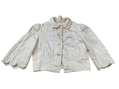Lot 2548 - 1930s peach nighty with peach quilted bed jacket, Victorian white cotton gathered petticoat
