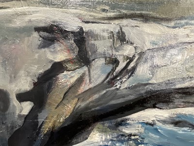 Lot 63 - Rita Smith oil on board - Seacaves Inishmore, signed and dated 1975, 60cm x 76cm, unframed