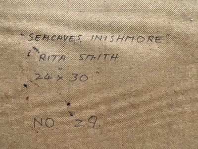 Lot 63 - Rita Smith oil on board - Seacaves Inishmore, signed and dated 1975, 60cm x 76cm, unframed