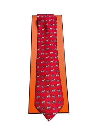 Lot 2502 - Hermès silk tie, red rocking horse 5313 TA, boxed, retail tag still attached.