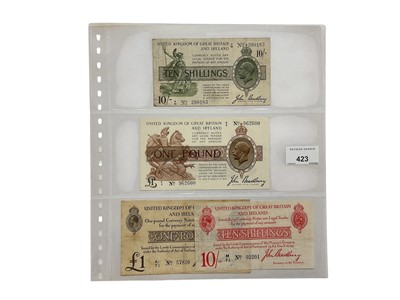 Lot 523 - G.B. - Mixed Bradbury Treasury banknotes to include Ten Shillings, Red Print second issue (Jan 1915) prefix M over 71 (N.B. Some creases, with small split to note near lower centre edge) otherwi...