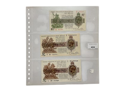 Lot 524 - G.B. - Mixed Fisher green, brown and purple Treasury banknotes to include Ten Shillings second issue (Nov 1922) prefix R over 77 (N.B. Light creasing) otherwise VF, One Pound first issue (Sept 1...