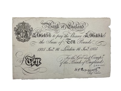 Lot 426 - G.B. - Bank of England Peppiatt white Ten Pound banknote prefix K over 141, London 16 Jan 1935 (N.B. Small edge loss to note near top right hand corner & light creases) otherwise GF (1 bankn...