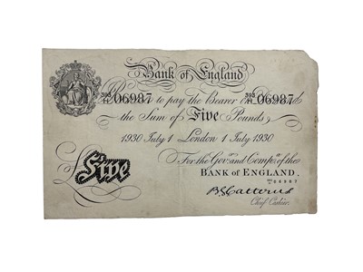Lot 427 - G.B. - Bank of England Catterns white Five Pound banknote prefix 393 over H, London 1 July 1930 (N.B. Light creases) otherwise GF (1 banknote)