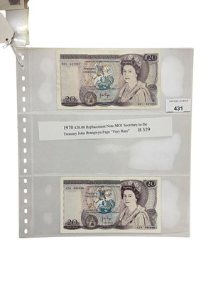 Lot 526 - G.B. - Mixed Bank of England Twenty Pound banknotes to include Page 'Replacement' prefix M01 (1970) (N.B. Note slightly wrinkled - possibly cleaned) otherwise GVF & Rare, Page - prefix C73 (...