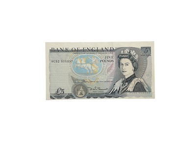 Lot 435 - G.B. - Bank of England blue Five Pound 'Error' note prefix NC52 (June 1980) (N.B. Note with misalign - ment of obverse VIS Serial