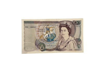 Lot 529 - G.B. - Bank of England Somerset purple Twenty Pound 'Error' note prefix 45E (Nov 1984) (N.B. Design offset partially printed front on back) EF & Very Scarce (1 banknote)