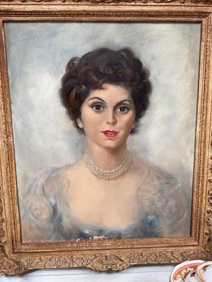 Lot 5256 - John Strevens (1902-1990) oil on canvas, Half length portrait of a lady