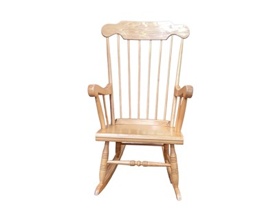 Lot 5331 - Beech stickback rocking elbow chair
