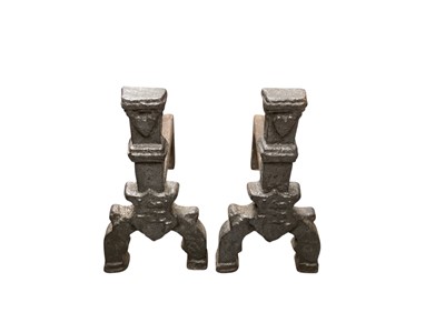 Lot 5302 - Pair of antique iron fire dogs