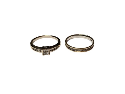 Lot 14 - Diamond cluster ring in 18ct white gold setting and 9ct white gold diamond half eternity ring (2)