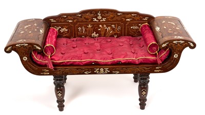 Lot 965 - Antique Anglo-Chinese miniature rosewood and inlaid bench
