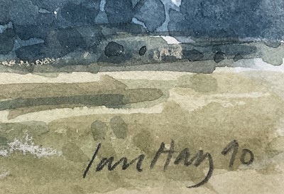Lot 1 - Ian Hay (1940-2025) Watercolour, Parachutes overColchester Castle Park, signed and dated 1990, in glazed frame, 17cm x 13.7cm.