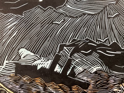 Lot 4 - Nikki Vowels, Coloured Linocut, Rescue from the Goodwins, signed, edition number 16/30, in glazed frame, 19.5cm x 19.5cm.