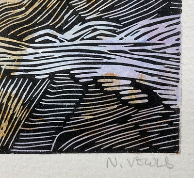 Lot 4 - Nikki Vowels, Coloured Linocut, Rescue from the Goodwins, signed, edition number 16/30, in glazed frame, 19.5cm x 19.5cm.