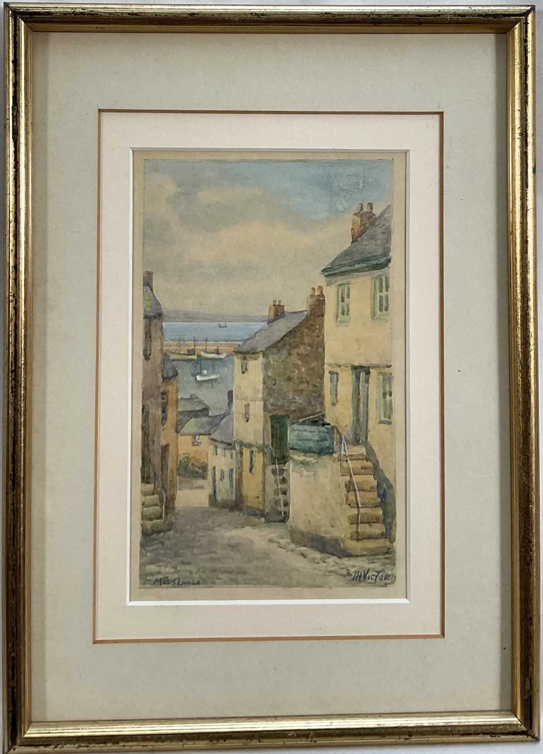 Lot 6 - Thomas Herbert Victor (1894 - 1980) Watercolour, Mousehole, Cornwall, signed, in glazed frame, 18cm x11cm.