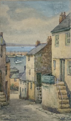 Lot 6 - Thomas Herbert Victor (1894 - 1980) Watercolour, Mousehole, Cornwall, signed, in glazed frame, 18cm x11cm.