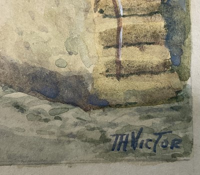 Lot 6 - Thomas Herbert Victor (1894 - 1980) Watercolour, Mousehole, Cornwall, signed, in glazed frame, 18cm x11cm.