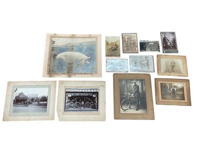 Lot 1141 - Unusual pig advertising photo and photos relating to early bicycles