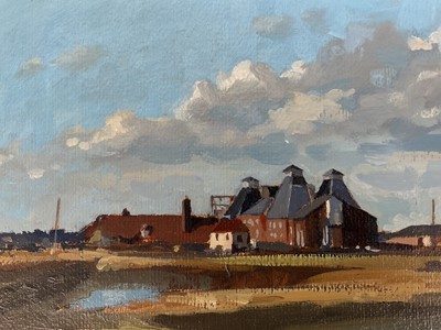 Lot 29 - James Hewitt (b. 1934) oil on board, 'Saltcote Mill', 21cm x 45cm, titled to artists label verso, unframed