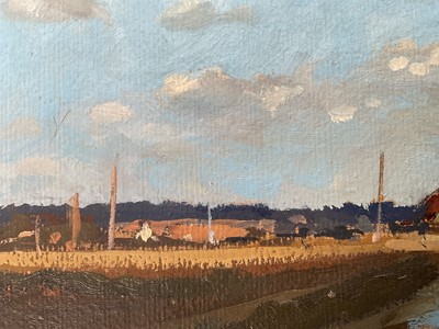 Lot 29 - James Hewitt (b. 1934) oil on board, 'Saltcote Mill', 21cm x 45cm, titled to artists label verso, unframed