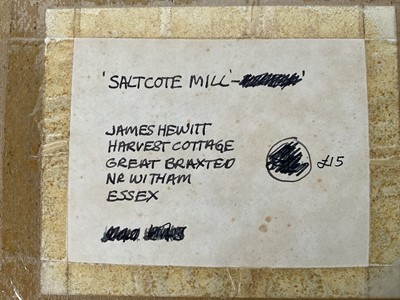 Lot 29 - James Hewitt (b. 1934) oil on board, 'Saltcote Mill', 21cm x 45cm, titled to artists label verso, unframed