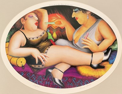 Lot 233 - Beryl Cook (1926-2008) signed limited edition print, ‘Sultry Afternoon’, 356/850, oval 35cm x 46cm, with mount, unframed