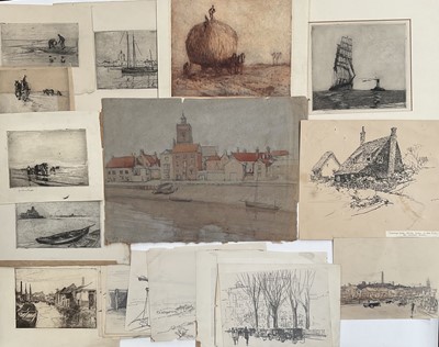Lot 1252 - Lawrence Walker (1877-1967) folio of watercolours and etchings to include marine scenes and landscapes, approximately 90, unframed