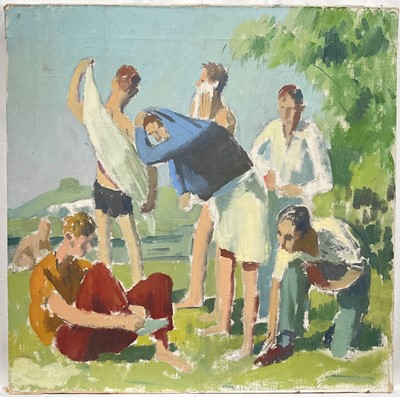 Lot 1218 - *William Dring (1904-1990) oil on canvas, Bathers, 51cm x 51cm, signed verso, unframed