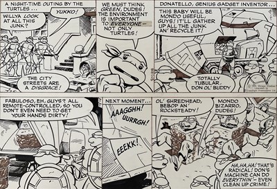 Lot 235 - Teenage Mutant Ninja Turtles original comic strip art, 1990, Mirage Studios, 25cm x 37cm, unframed