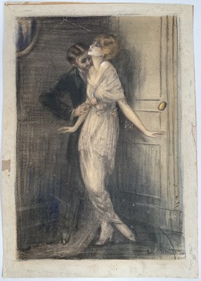 Lot 232 - Louis Icart (1888-1950) pastel - Romantic Encounter, signed, 33cm x 23cm, unframed