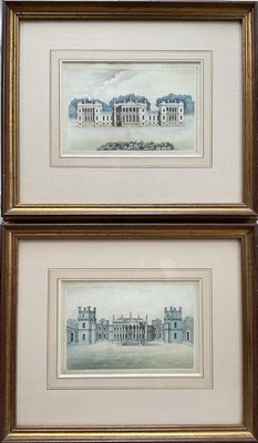 Lot 164 - English School, mid 19th century, pair of watercolours - Country Houses, 9cm x 14cm, glazed frames