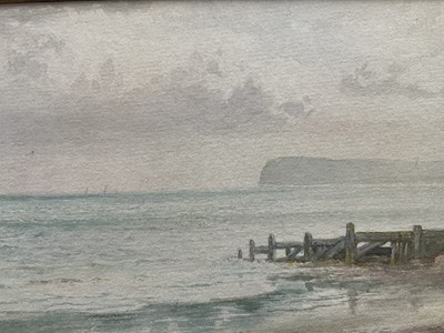 Lot 70 - Leopold Rivers (1852-1905) pair of Victorian watercolours in glazed frames- Coastal landscapes with fisherfolk, 14cm x 46cm