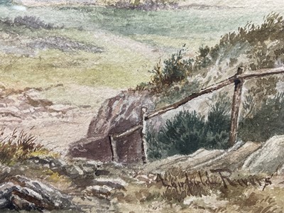 Lot 70 - Leopold Rivers (1852-1905) pair of Victorian watercolours in glazed frames- Coastal landscapes with fisherfolk, 14cm x 46cm