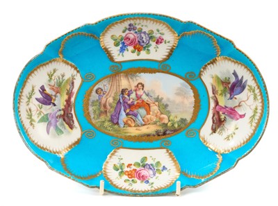 Lot 35 - 18th century Sèvres porcelain oval dish on Celeste blue ground