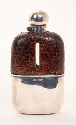 Lot 393 - Victorian silver mounted glass and crocodile leather spirit flask