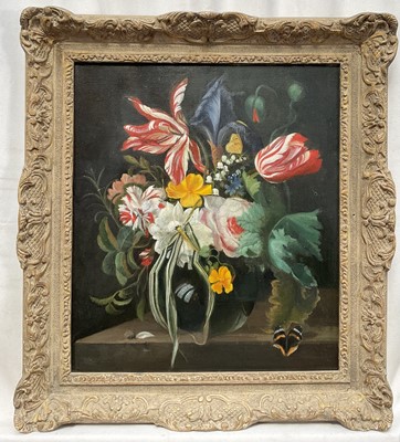 Lot 98 - Continental School, oil on canvas, Flowers in a Glass Vase, framed, 39.5cm x 34cm.