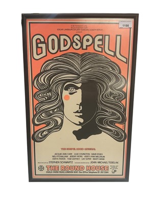 Lot 1198 - Original early 1970s Round House Theatre poster for Godspell, 1971, 50 x 31cm, mounted in glazed frame.