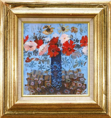 Lot 1199 - *Gordon Hope Wyllie RSW (1930-2005) mixed media on board, Poppies, signed and dated '95 in pencil, titled to label verso, 25cm x 23cm, glazed frame